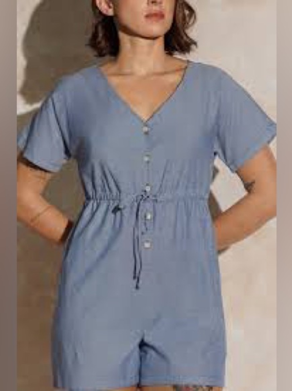 Cupshe Light Blue Button-Front Romper